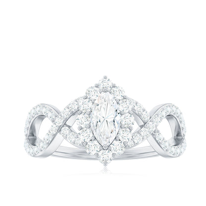 Marquise Moissanite Criss Cross Engagement Ring with Halo