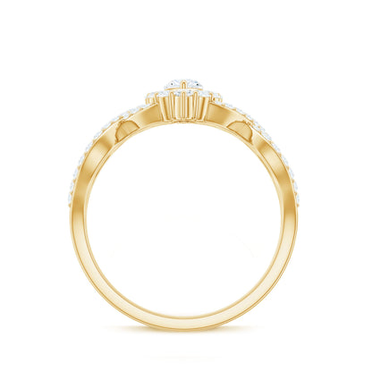 Marquise Moissanite Criss Cross Engagement Ring with Halo