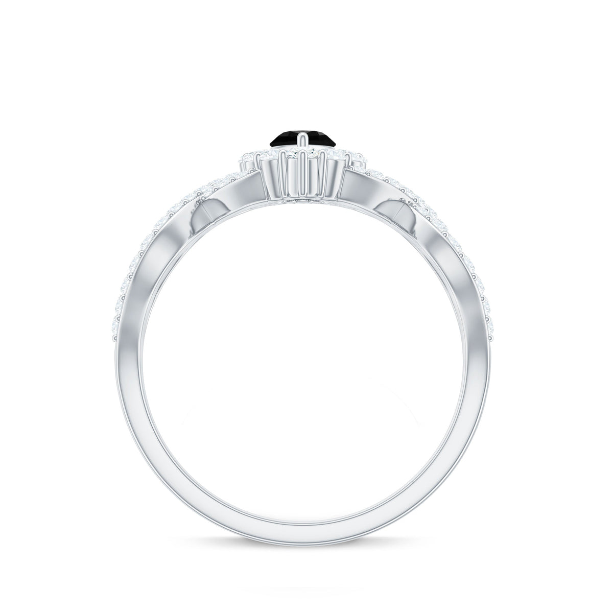 0.7 Carat Marquise Cut Black Onyx Statement Engagement Ring with Diamond Halo