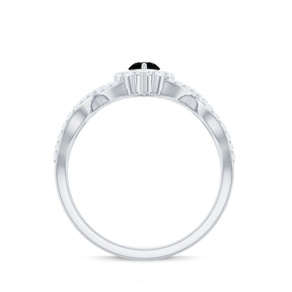 0.7 Carat Marquise Cut Black Onyx Statement Engagement Ring with Diamond Halo