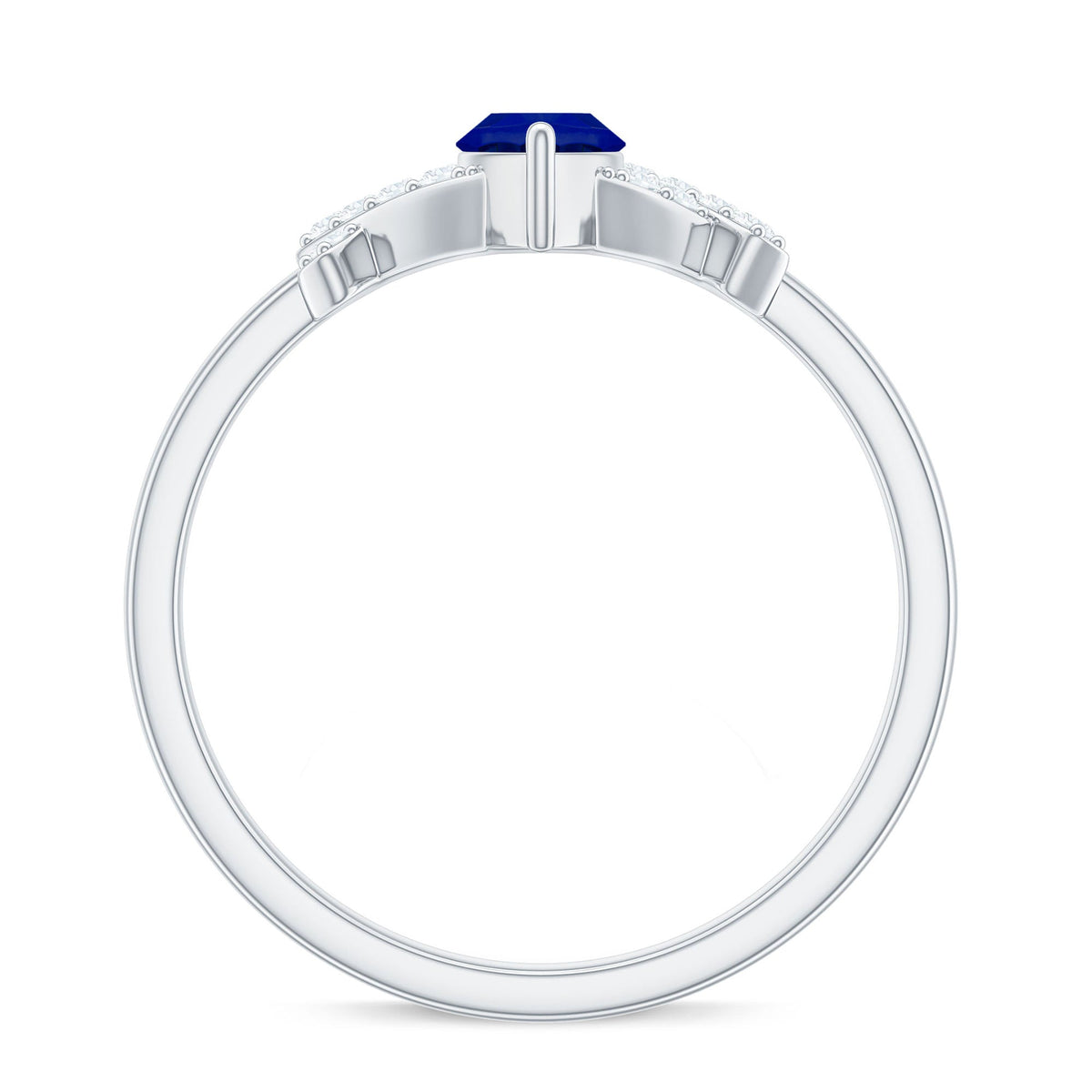 Certified 0.75 Carat Lab Grown Blue Sapphire Marquise Engagement Ring with Diamond
