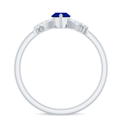 Certified 0.75 Carat Lab Grown Blue Sapphire Marquise Engagement Ring with Diamond