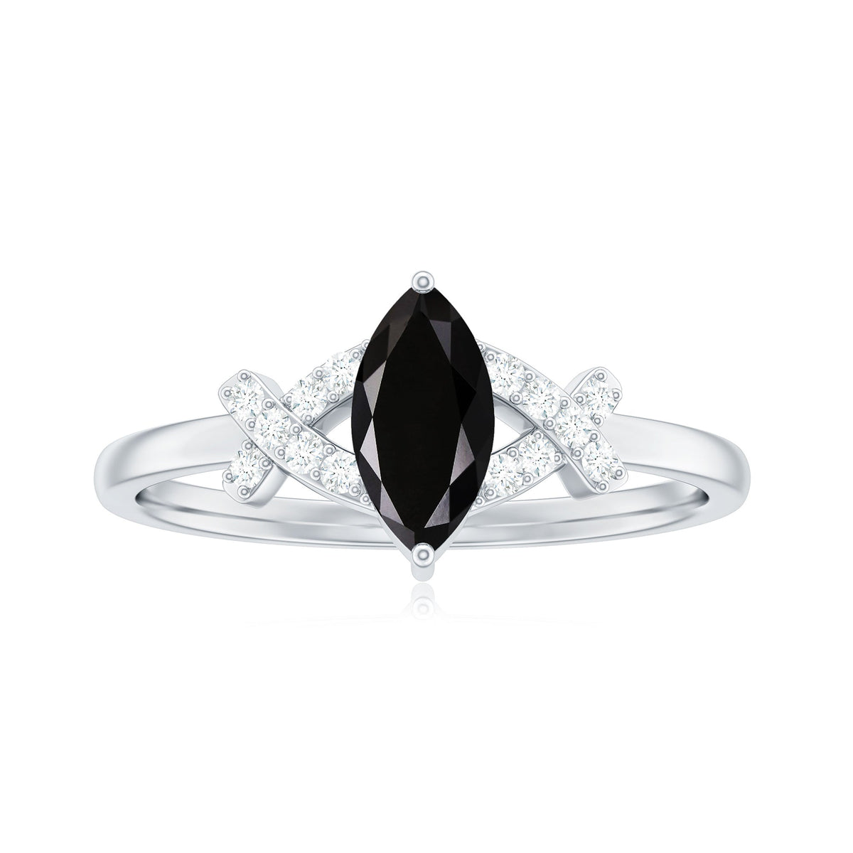 Natural Black Spinel Marquise Engagement Ring with Diamond