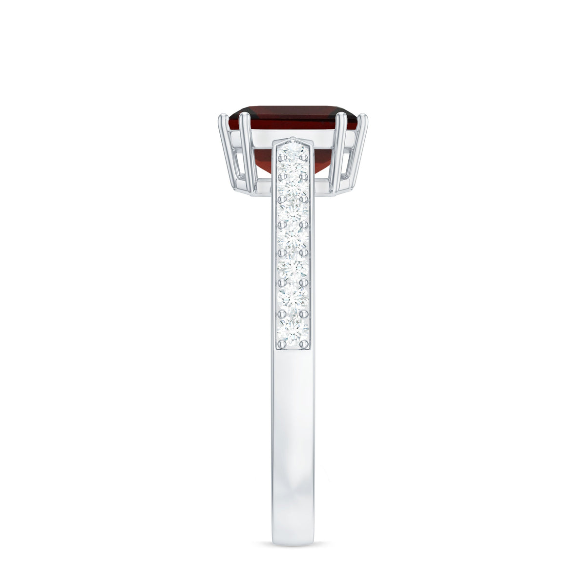 Natural Garnet 3.3 Carat Asscher Cut Engagement Ring with Diamond