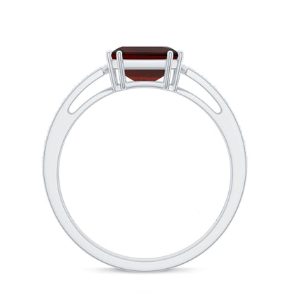 Natural Garnet 3.3 Carat Asscher Cut Engagement Ring with Diamond