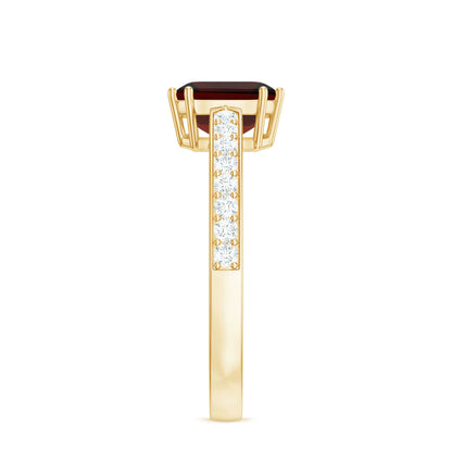 Natural Garnet 3.3 Carat Asscher Cut Engagement Ring with Diamond