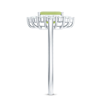 Natural 1.8 Carat Peridot Emerald Cut Engagement Ring with Diamond Halo