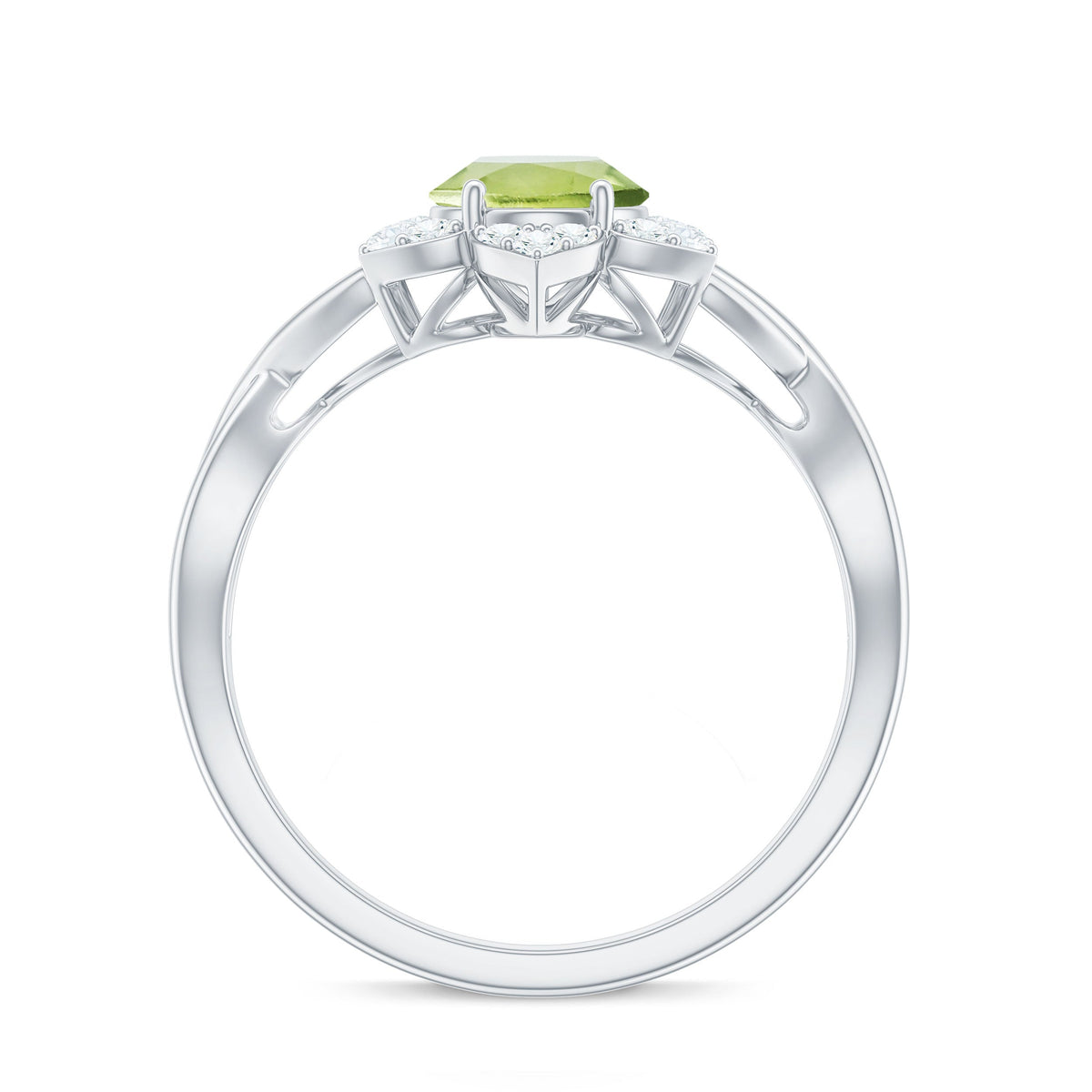 Natural 1 Carat Oval Peridot Flower Engagement Ring with Diamond