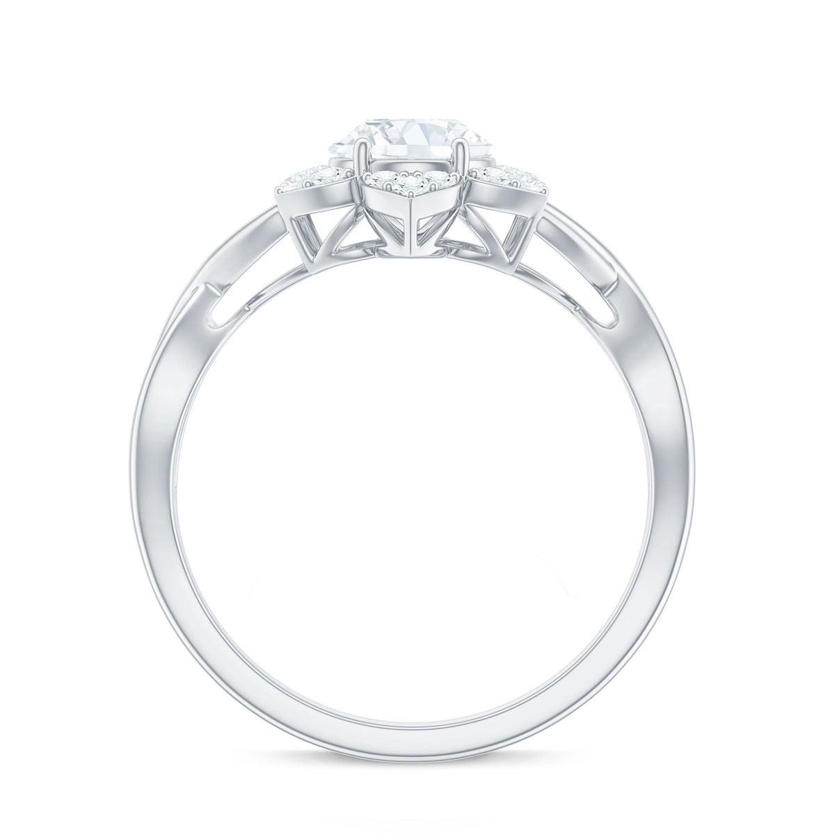 Certified Moissanite Flower Halo Engagement Ring with Criss Cross Band