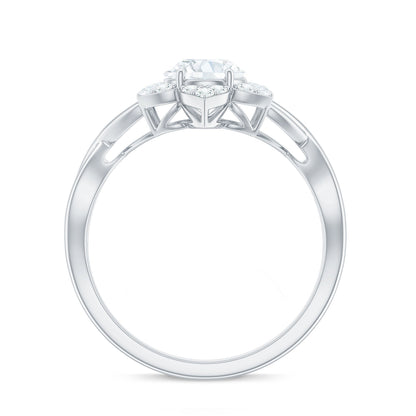 Certified Moissanite Flower Halo Engagement Ring with Criss Cross Band