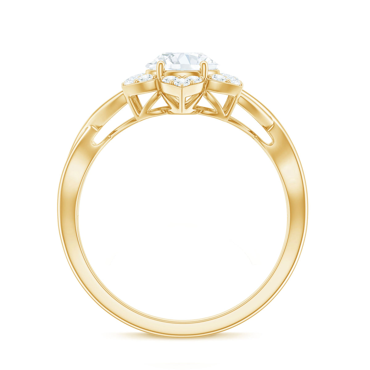 Certified Moissanite Flower Halo Engagement Ring with Criss Cross Band