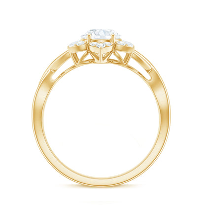 Certified Moissanite Flower Halo Engagement Ring with Criss Cross Band