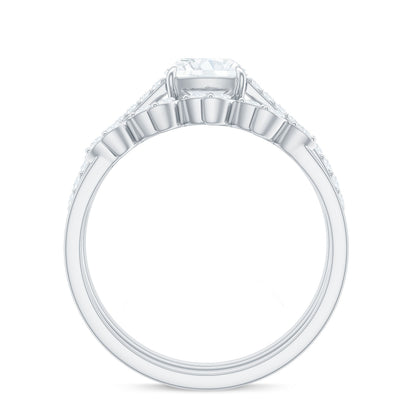 Claw Set Cushion Cut Moissanite Engagement Ring with Leaf Wedding Band