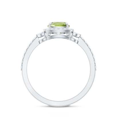 Natural 2 Carat Peridot Cushion Cut Engagement Ring with Diamond Halo