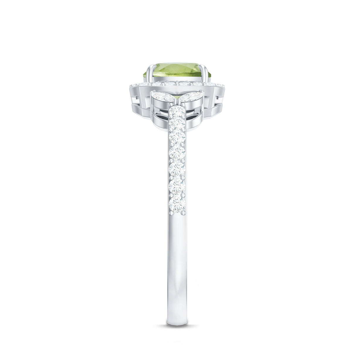 Natural 2 Carat Peridot Cushion Cut Engagement Ring with Diamond Halo