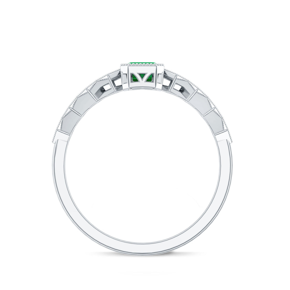 Vintage Looking Emerald Cut Emerald Engagement Ring with Diamond