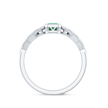 Vintage Looking Emerald Cut Emerald Engagement Ring with Diamond