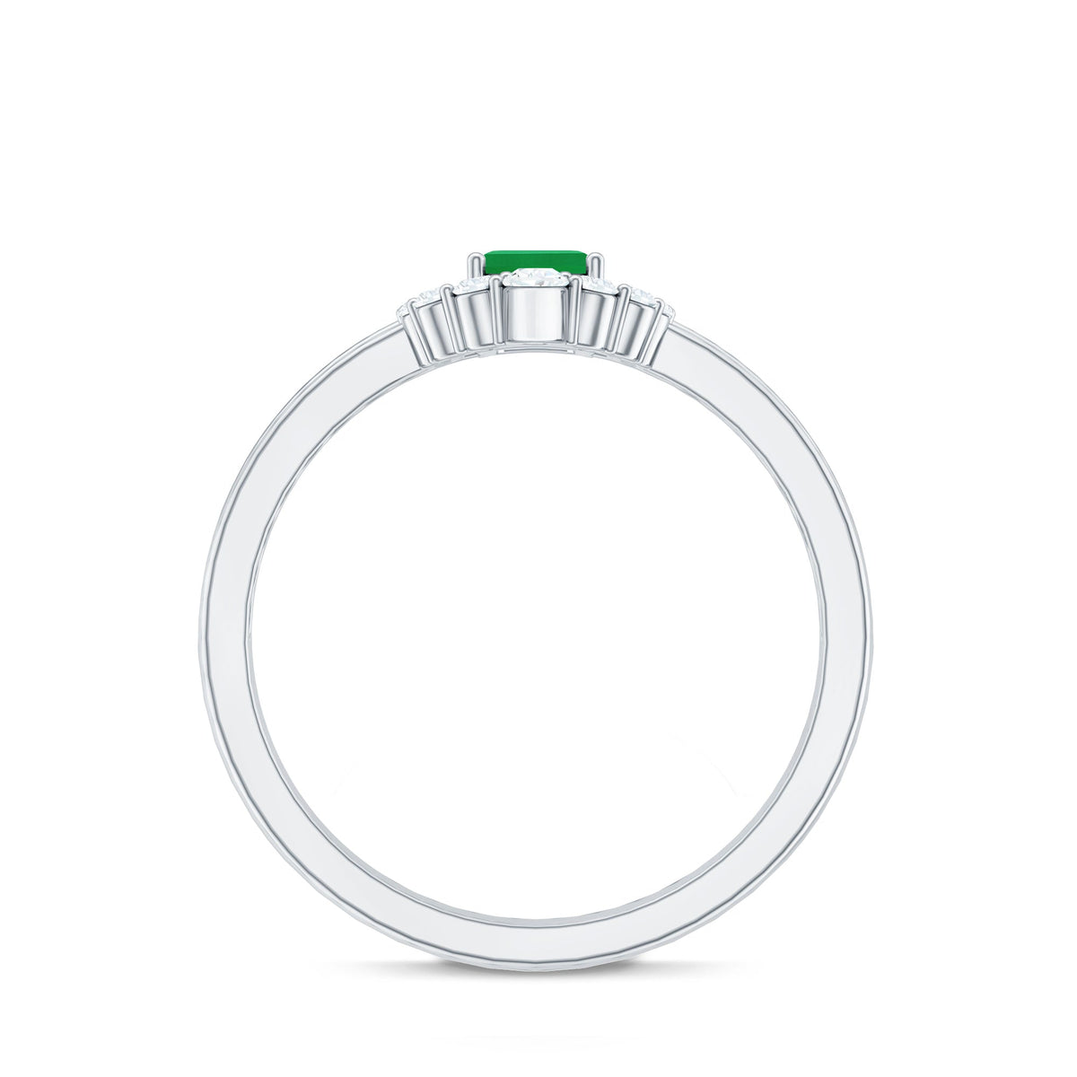 Natural Emerald Cut Emerald Double Band Engagement Ring with Diamond