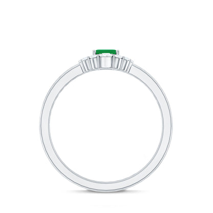 Natural Emerald Cut Emerald Double Band Engagement Ring with Diamond