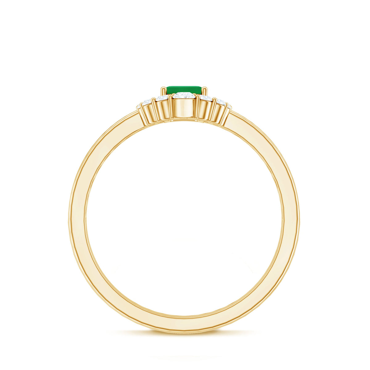Natural Emerald Cut Emerald Double Band Engagement Ring with Diamond
