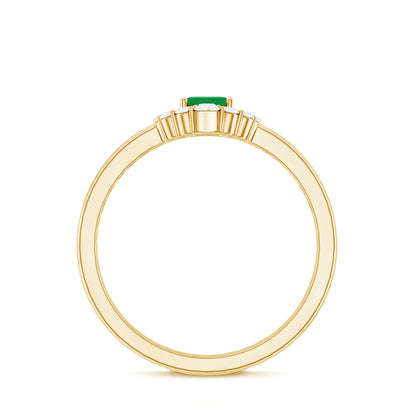 Natural Emerald Cut Emerald Double Band Engagement Ring with Diamond