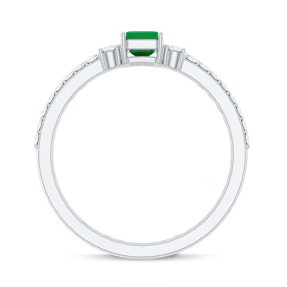 Genuine Emerald Diamond Emerald Cut Engagement Ring and Wedding Band Set