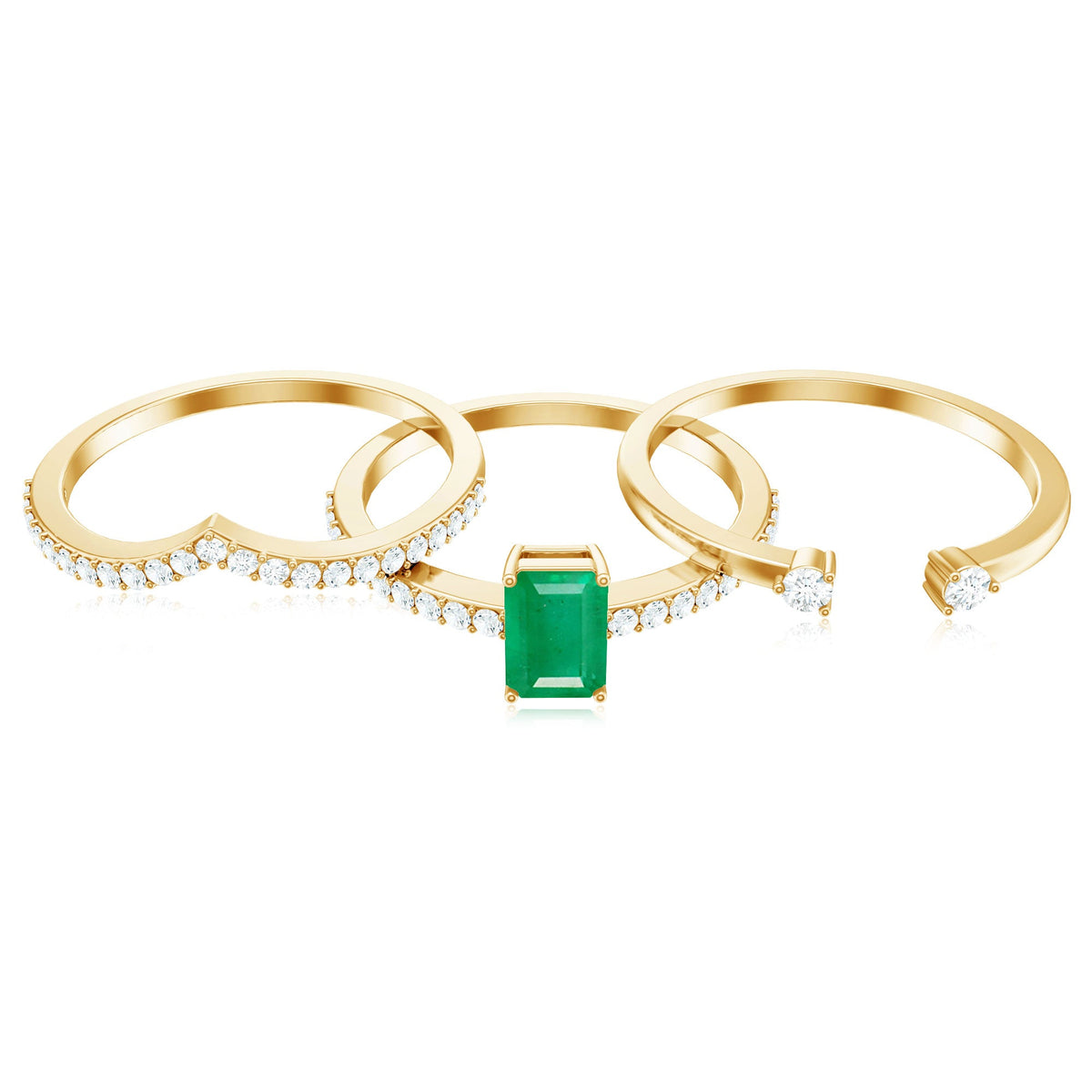 0.6 Carat Natural Emerald Cut Emerald Diamond 3 Piece Bridal Ring Set