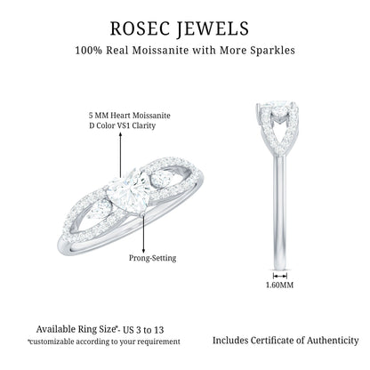 Certified Moissanite Heart Promise Ring with Split Shank