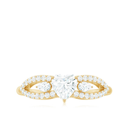 Certified Moissanite Heart Promise Ring with Split Shank