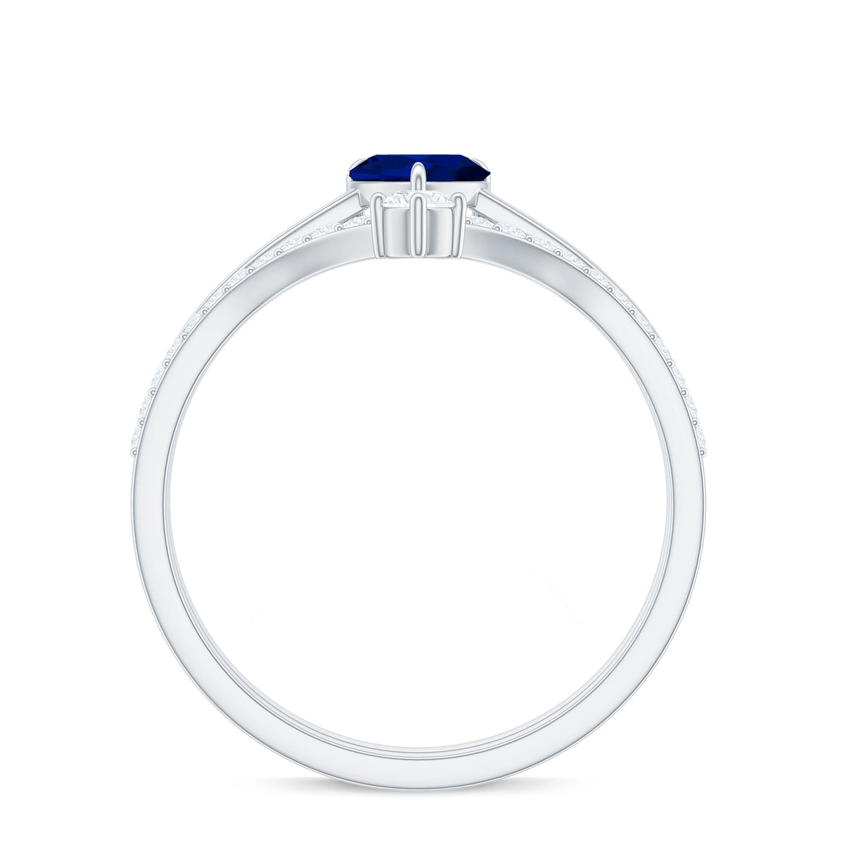 Heart Shape Blue Sapphire Solitaire Wedding Ring Set with Diamond