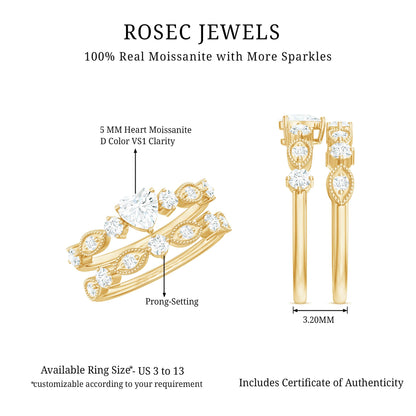 Heart Shape Moissanite Vintage Wedding Ring Set