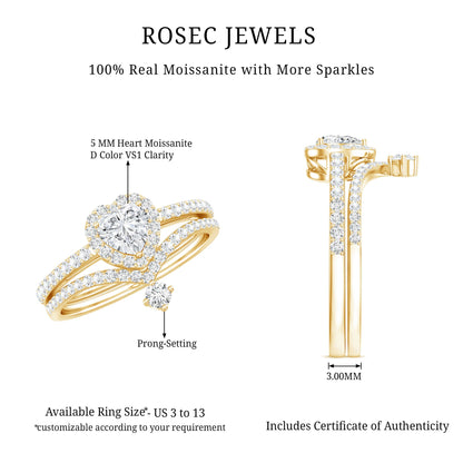 Certified Moissanite Heart Wedding Ring Set for Women