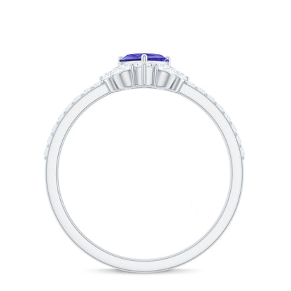 Natural Tanzanite Diamond Heart Promise Ring for Engagement