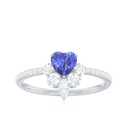 Natural Tanzanite Diamond Heart Promise Ring for Engagement