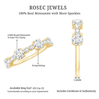 Round Moissanite Half Eternity Wedding Band