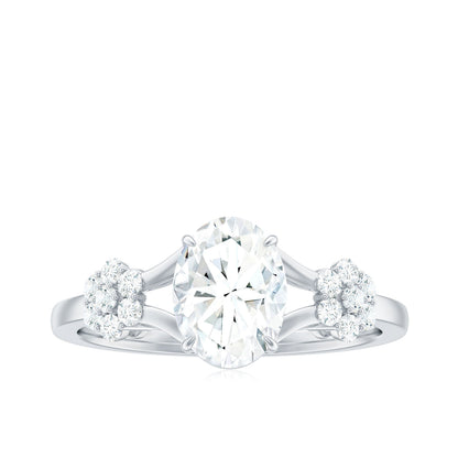 Oval Cut Moissanite Flower Engagement Ring in Split Shank