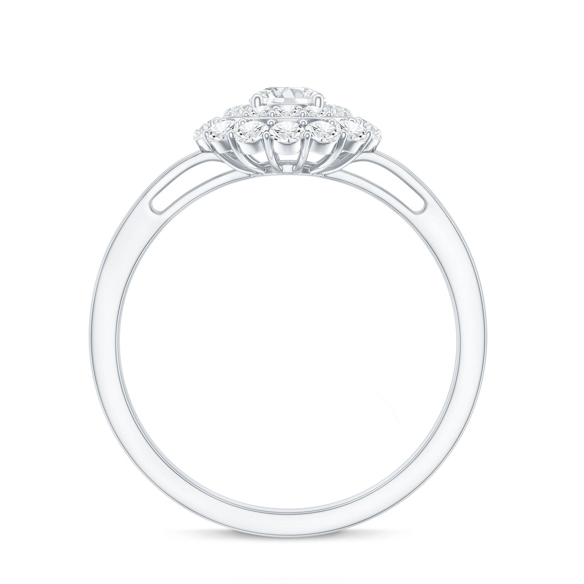 Certified Round Moissanite Double Halo Engagement Ring