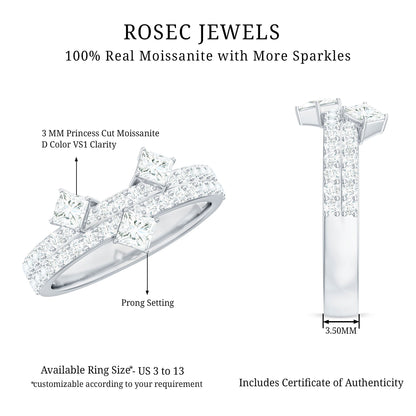Princess and Round Cut Moissanite Designer Wedding Band