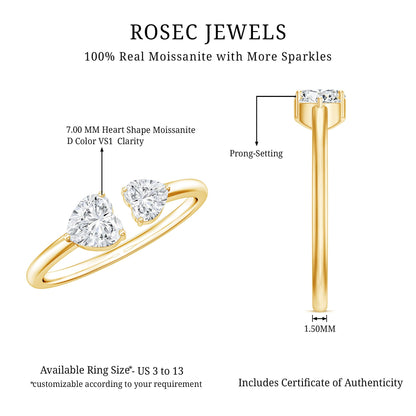 Heart Shape Moissanite Two Stone Cuff Ring