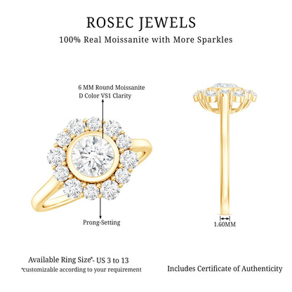 Round Moissanite Statement Engagement Ring with Halo