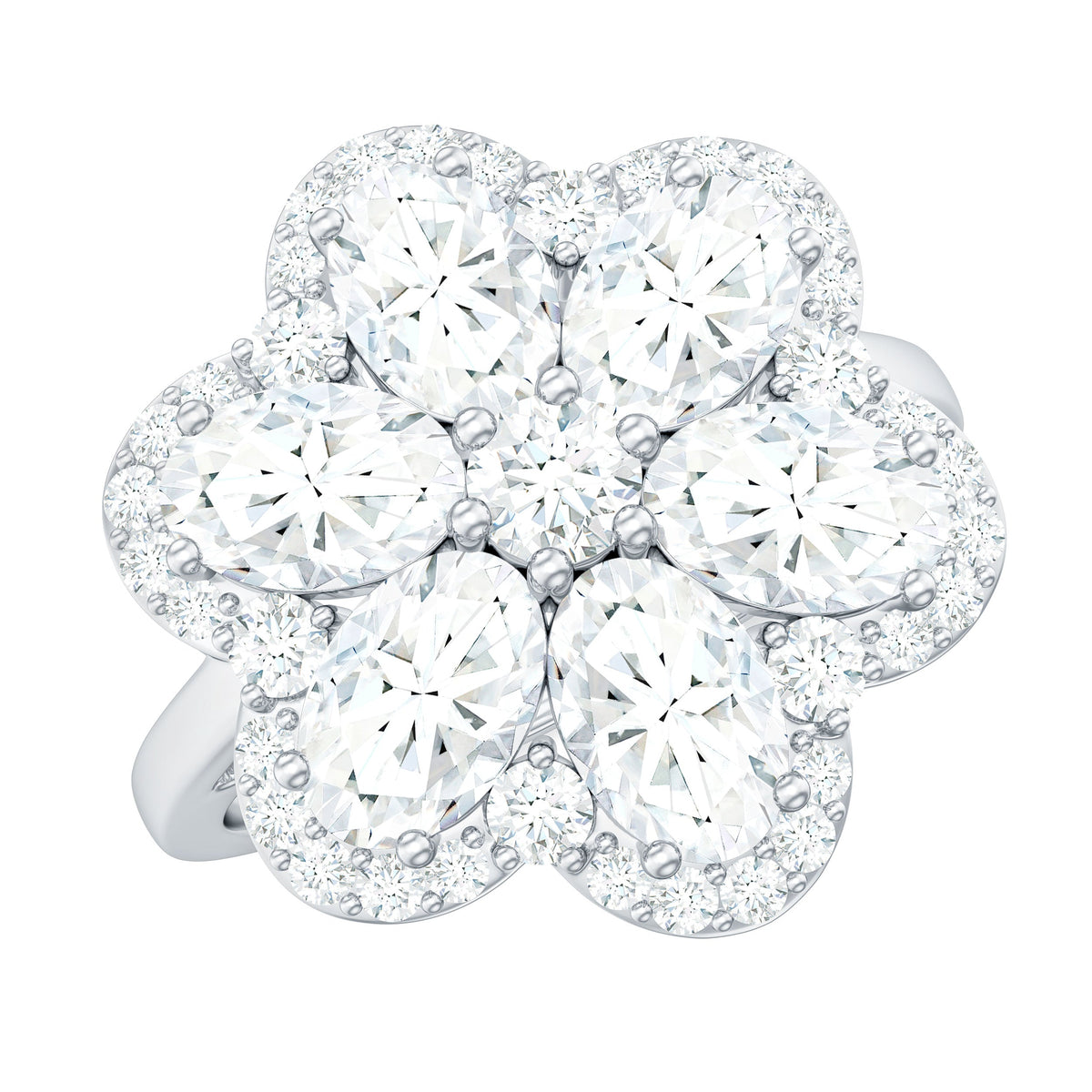 Certified Moissanite Huge Flower Engagement Ring