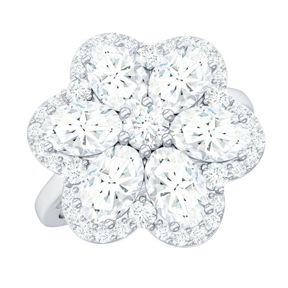 Certified Moissanite Huge Flower Engagement Ring