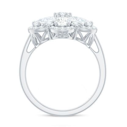 Certified Moissanite Huge Flower Engagement Ring