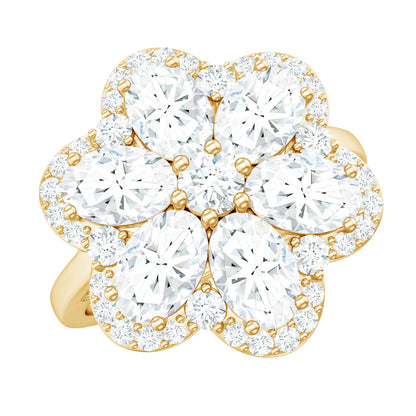Certified Moissanite Huge Flower Engagement Ring