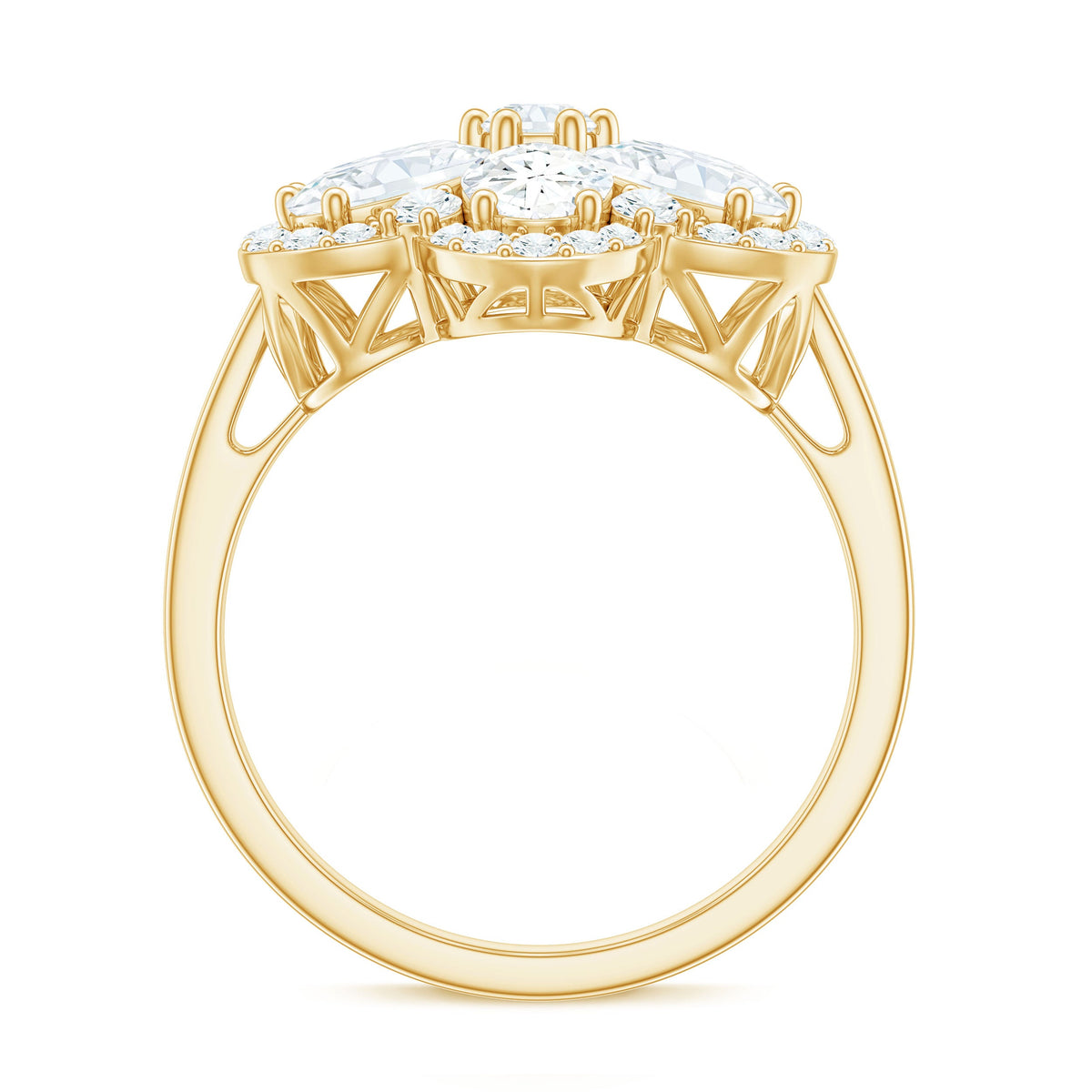 Certified Moissanite Huge Flower Engagement Ring