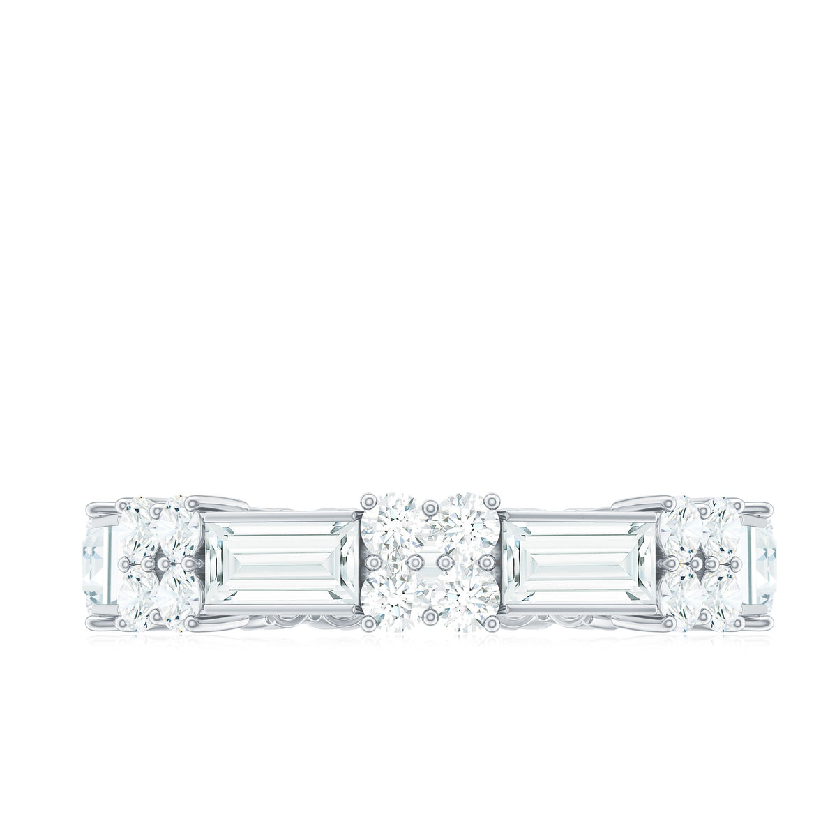 Moissanite Round and Baguette Wedding Band