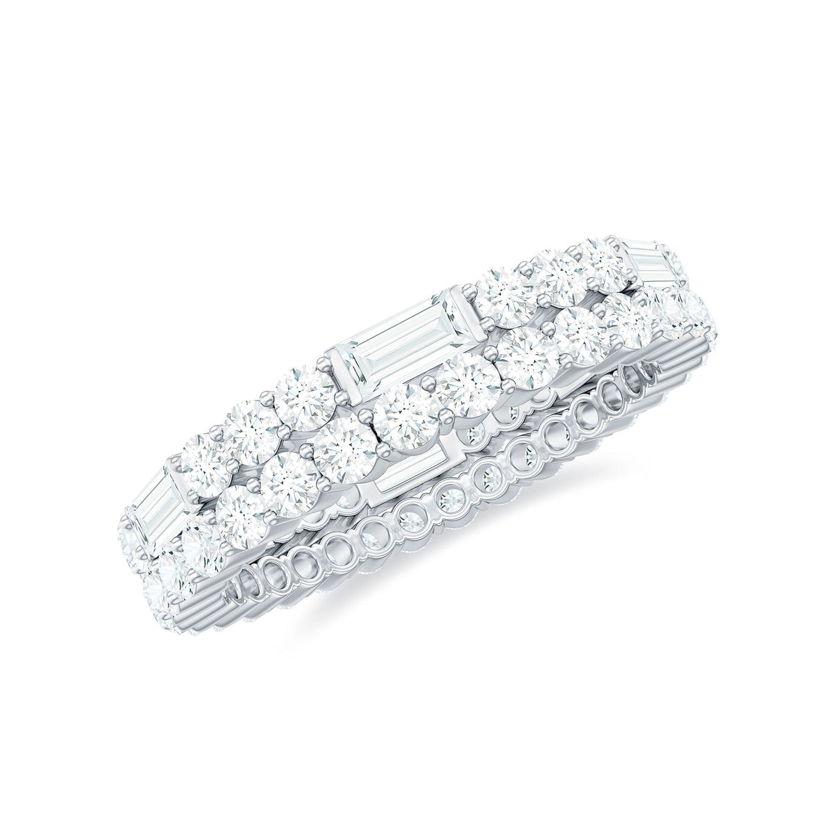 Certified Moissanite Two Row Wedding Band Ring