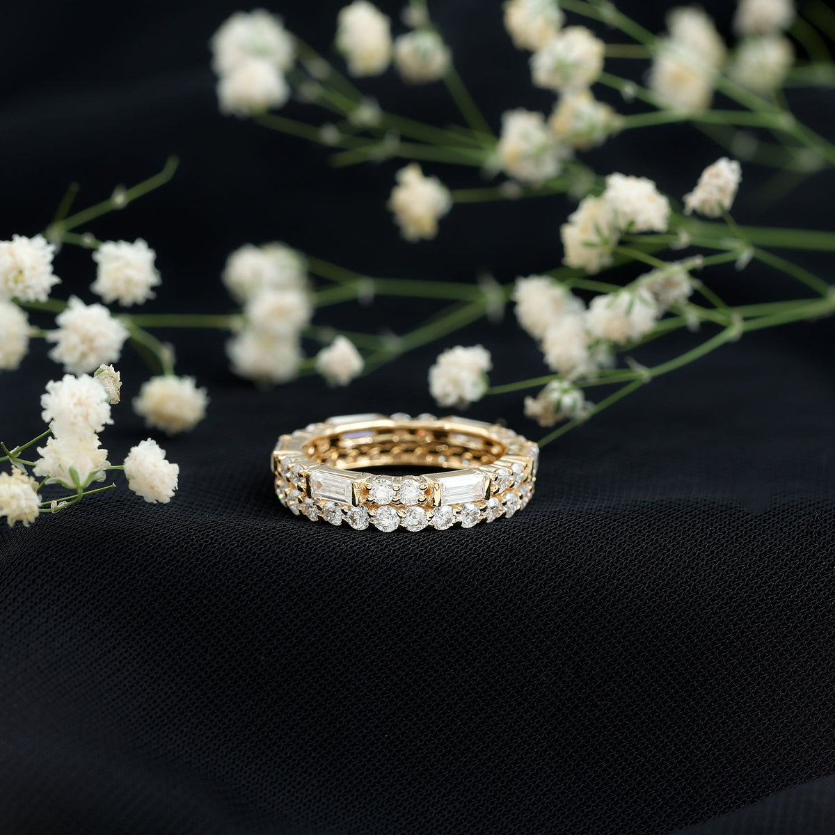Certified Moissanite Two Row Wedding Band Ring