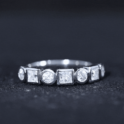 Alternate Bezel Set Moissanite Half Eternity Band Ring