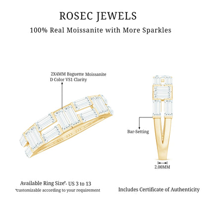 Bar Set Moissanite Baguette Wedding Band Ring